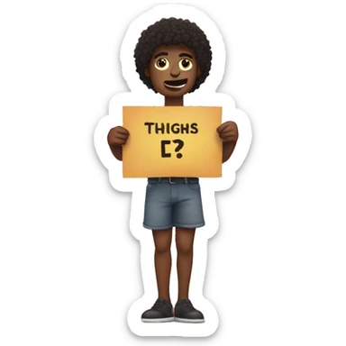 Dud holding a sign that says thighs sticker