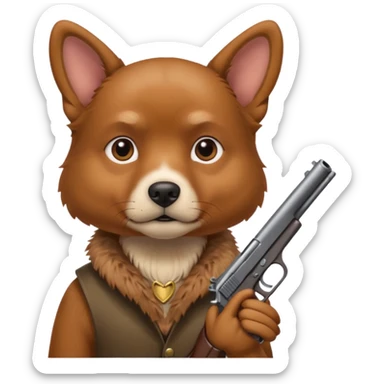 A dog holding a gun sticker