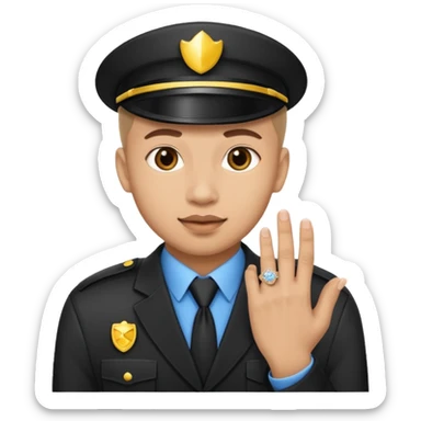 A security worker with a ring, ready to propose sticker