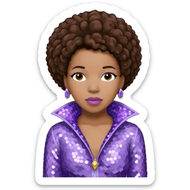 Macy Gray from Mary Mary with dark brown hair, pale lavender sequin outfit sticker