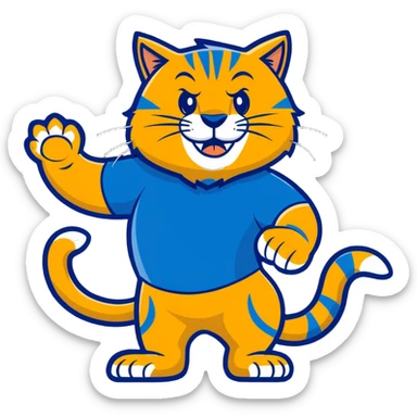 Roary the Wildcat, a friendly wildcat mascot with a big smile, blue and gold colors sticker