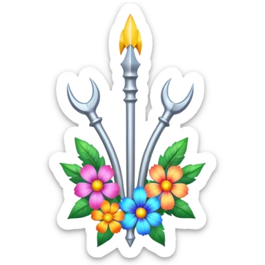 un trident normal juste il y a des fleurs entoure sticker