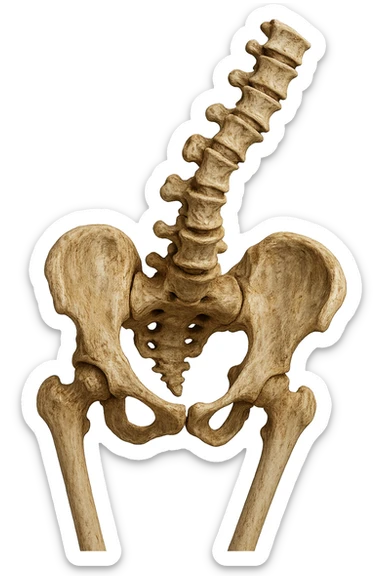 OSSA DI UN BACINO UMANO STORTO CON SPINA DORSALE STORTA, IPERREALISTICO 4K sticker