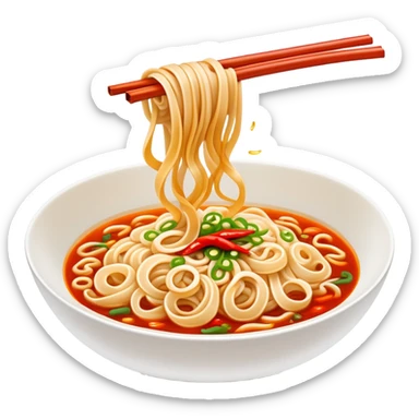 Shaanxi Biangbiang extra-wide belt noodles, simplified emoji style with bold outlines and bright colors, cartoon style thick long noodle sticker