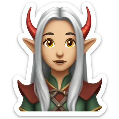 A young female elf with long gray hair, yellow eyes and red dragon horns sticker