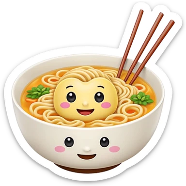 kawaii ramen with cute eyes and smile on the bowl only and 2 chopsticks ONLY sticker