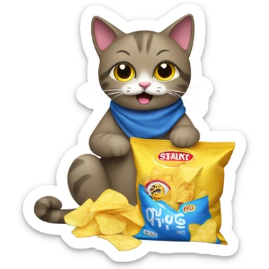 Cat eating a bag of chips  sticker
