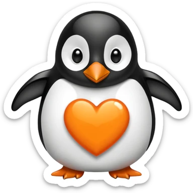 orange heart with a penguin in the middle sticker