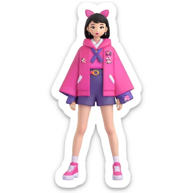 Japanese fashion model in harajuku style outfit sticker