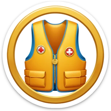 a gold medal with a lifevest engraved on it sticker