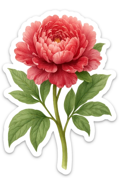 peony flower, detailed, vibrant, botanical illustration sticker