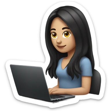 Beautifu Chilean girl, brunette, long hair, Black hair, typing on laptop sticker