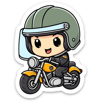 chibi biker with tongue hanging out and hot helmet sticker