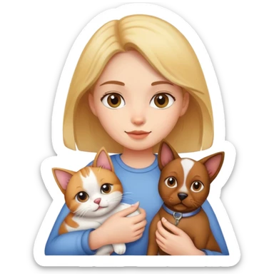 Girl holding a cat and a dog sticker