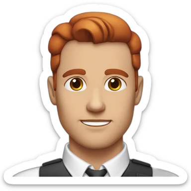 Man Broad face chiselled jaw high cheekbones blue eyes slicked back red hair sticker