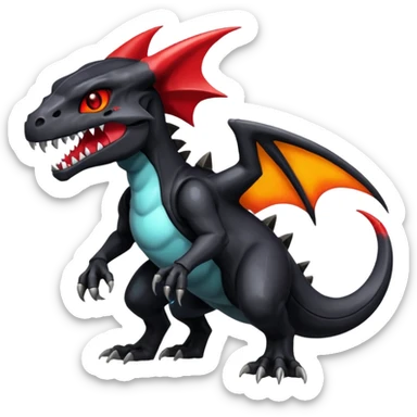 Shiny Black Gothic Futuristic Spooky Evil Exotic Colorful Dark Duskull-Salandit-Cubone-Marowak-Charizard-Charmeleon-Fakémon-hybrid-creature (full body)  sticker