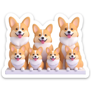 corgi family group photo in a modern white frame sticker