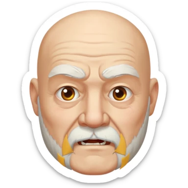 a portrait of aggressive elderly man, bald head, beard sticker