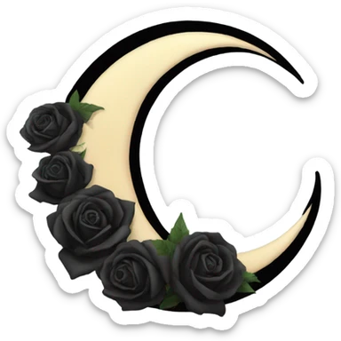 crescent moon with black roses  sticker