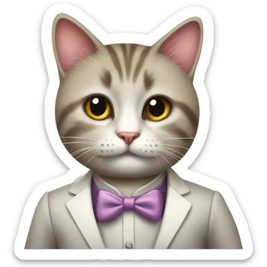 A silly little cat wearing a fancy suite sticker