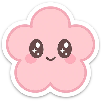 pink sticker, flower shape, soft edges, kawaii style sticker