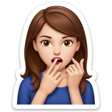 Une fille brune et blanche qui se mord un ongle entre ses dents (l'ongle est coincé entre les deux canines gauche) avec des manières comme si elle draguait qqn sticker