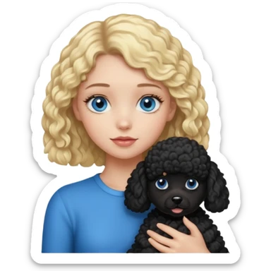 blonde girl with blue eyes holding black puppy poodle sticker