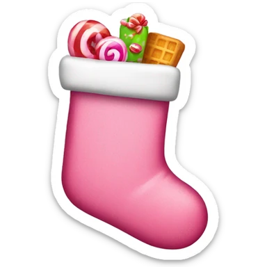 Pink Christmas stocking with sweets sticker