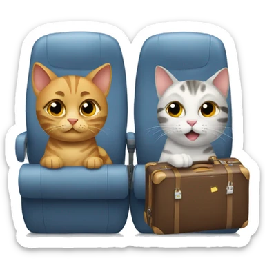 two cats on plane with luggage sticker