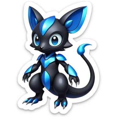 Modern futuristic black dark fakemon-creature with blue accents sticker
