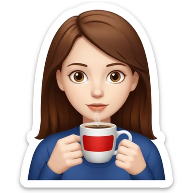 White girl with brown hair drinking coffee sticker