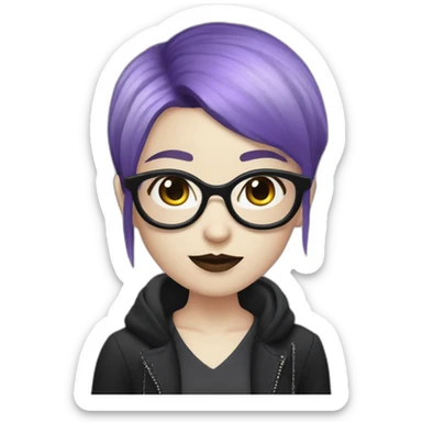 goth woman with side parted purple hair and oval glasses, pale skin sticker