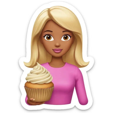 Brown skin blonde hair barbie cupcake  sticker