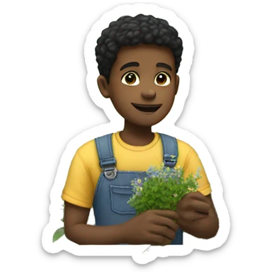 Black boy with picking flowers sticker