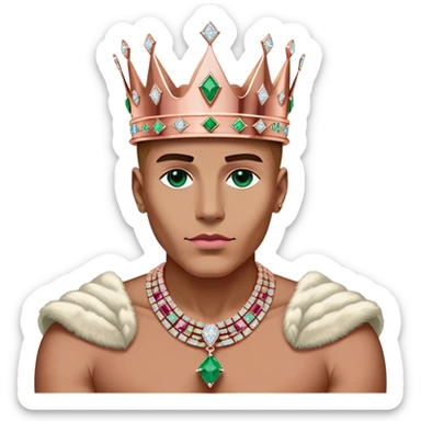 JetSetFly josh king madrid wearing a rose-gold KING crown that is diamond encrusted with monazite, rubies, tiny iced-out perfectly set diamonds, Rolex-rainbow dial crystals, emerald, , VVS emerald diamonds sticker