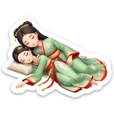 Beautiful girl in Hanfu lying on the ground sleeping sticker