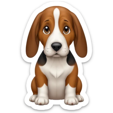 Basset hound with smaller ears, brown face black nose and black ears. White belly chest and feet sticker