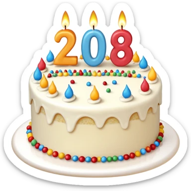A festive New Year cake with lit candles shaped as the number 2026,
warm lighting, celebratory atmosphere,
soft background, high quality, clean composition sticker