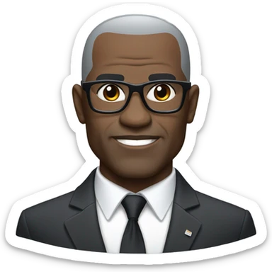 deon sanders with round face and suit and glasses and buzz cut and small eyes and over 50 small gray bearded receding hairline and small black eyes and wrinkled forehead sticker