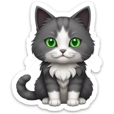 one dark grey and white cat and one completely solid dark grey cat with green eyes and only white paws sticker