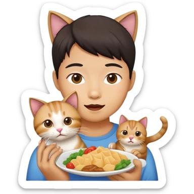 An Asian person eating a cat sticker