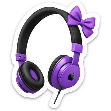 apple headphoness with bow on the right side black and purple  sticker