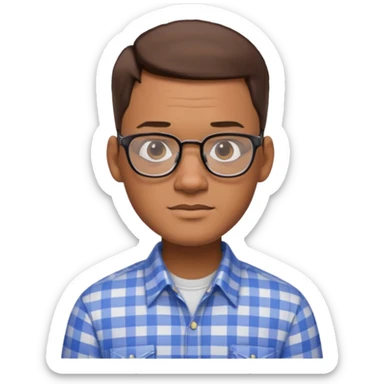 emoji of a man with Will Smith's features, short brown hair, plaid shirt, elegant style, software engineer, glasses sticker