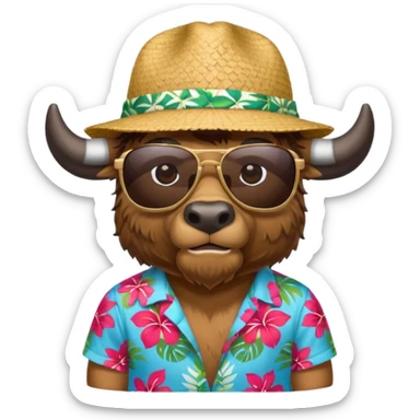Bison with a Hawai shirt sunglases and a hat  sticker