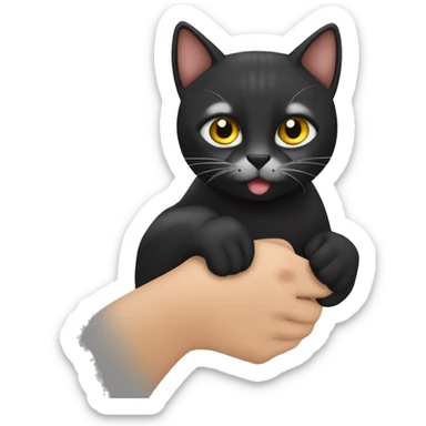 Девушка с черным котиком на руках у котика желтые глаза sticker