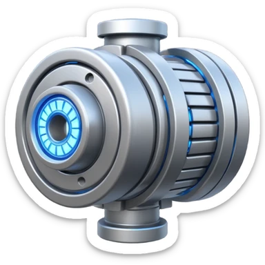 Powerful half-futuristic half-modern gray colored big engine emoji, thick industrial metal body, rotating inner parts, glowing energy core.

 sticker