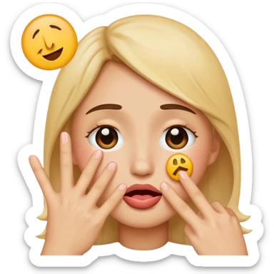 Emoji face crying while doing a kissy face holding up the peace sign sticker