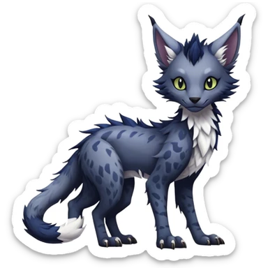 Kawaii dark edgy fantasy feline-vernid-sergal-fursona animal creature with a tufted tail full body with intricate markings.   sticker