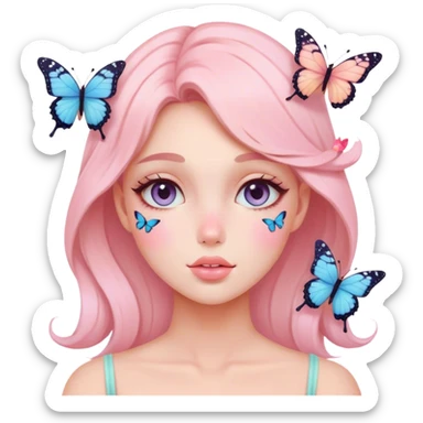 Gorgeous pastel lady with blushing face and butterflies aesthetic trending style sticker