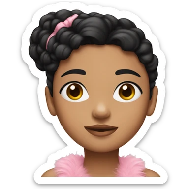 Young girl with black hair and pink boa sticker